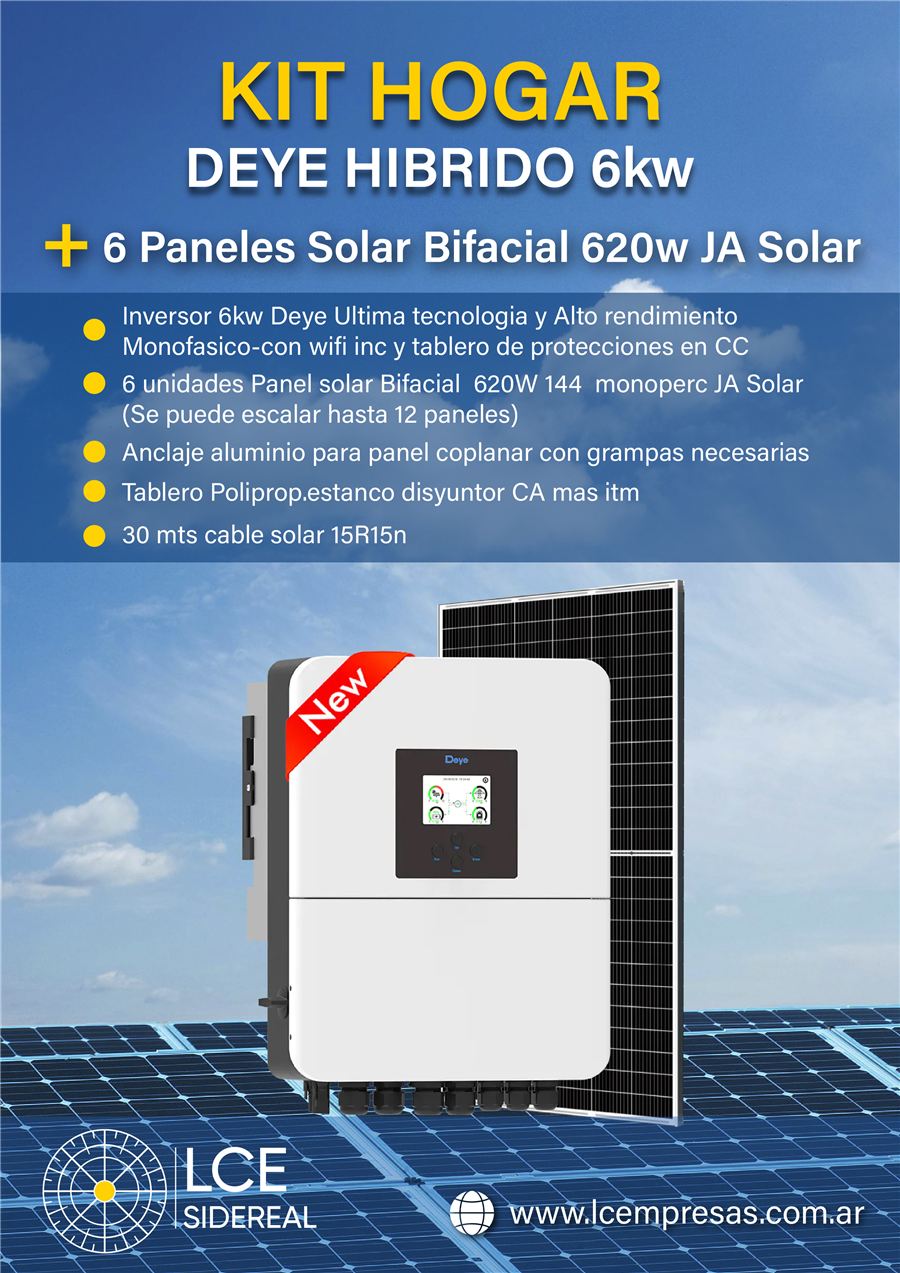 Kit Hogar Deye Híbrido 6kw con paneles JA Solar